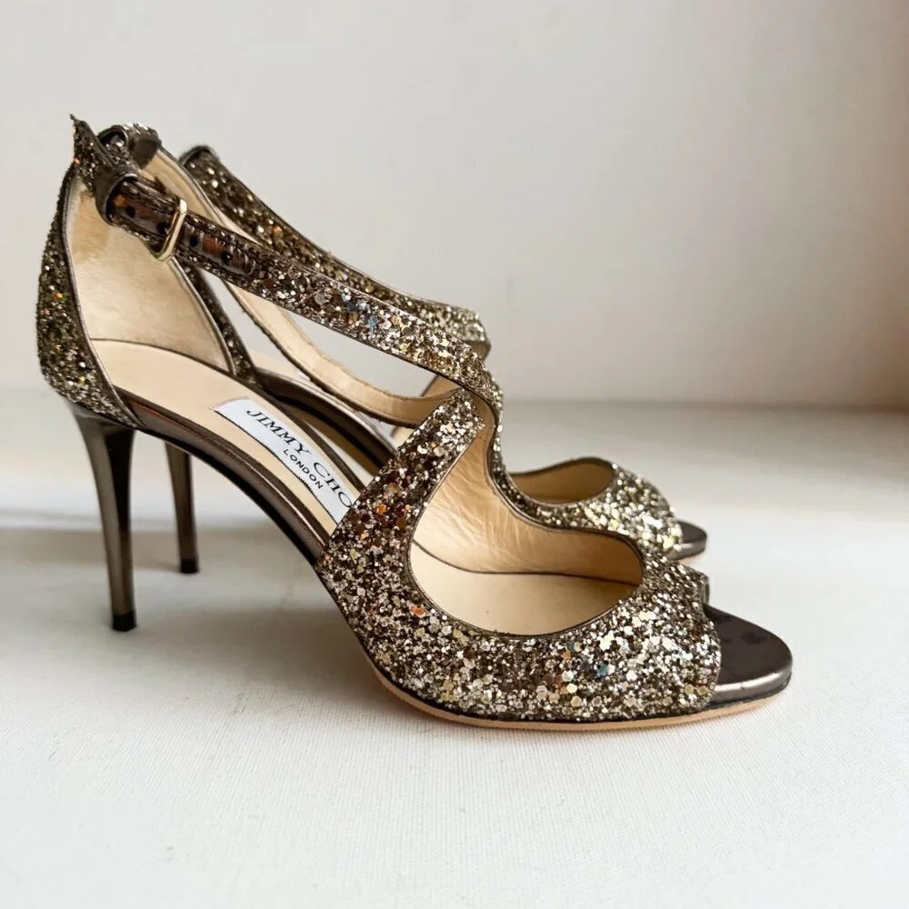 Jimmy Choo Bronze Glitter Emily Heels 35 - Picture 4 of 10